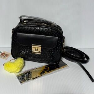 NWT Black Handbag with Crossbody Strap and FREE heart bag charm AND Twilly